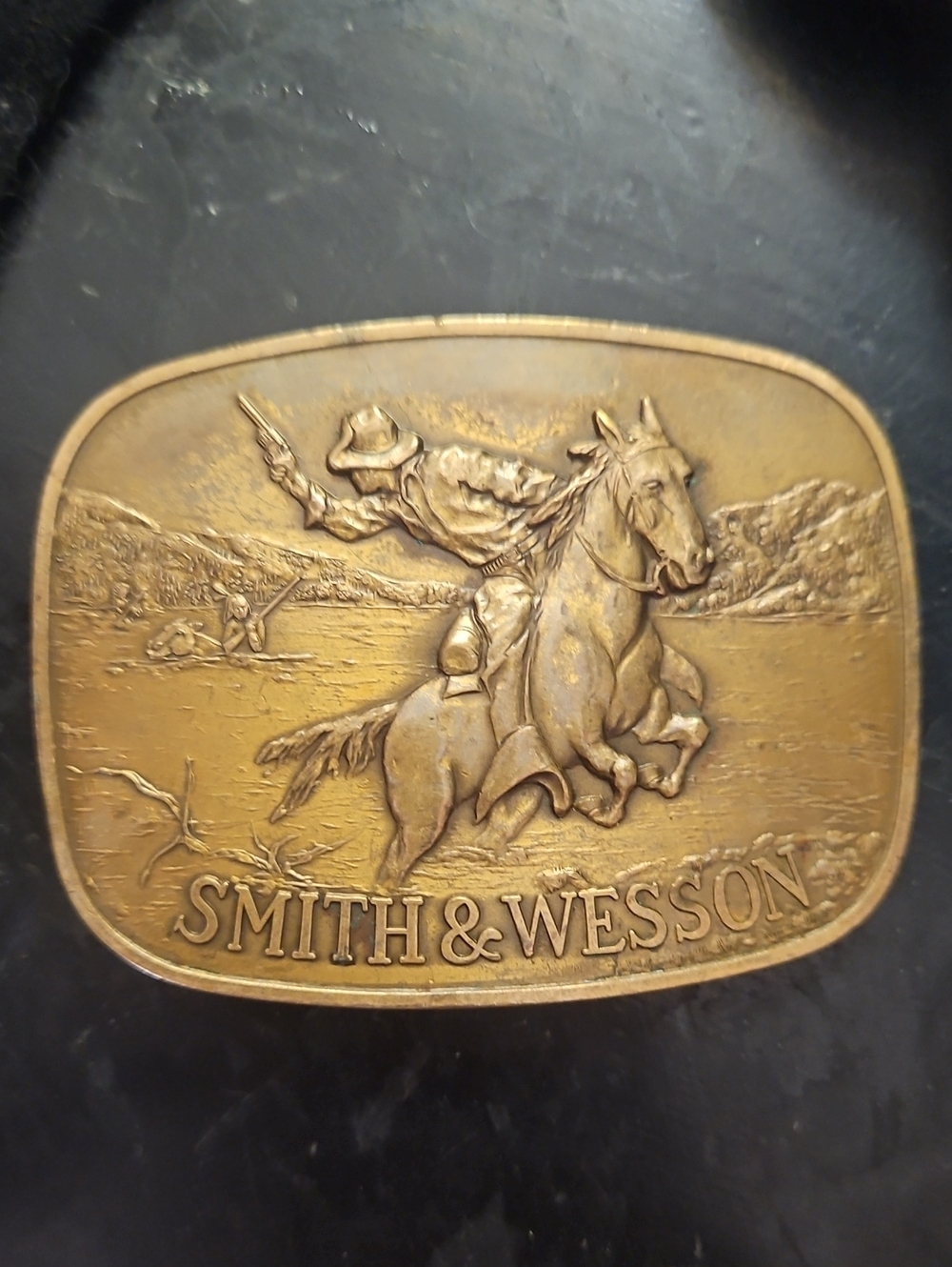 Vintage 1975 Smith & Wesson "The Hostiles" Solid Brass Belt Buckle Cowboy Wester